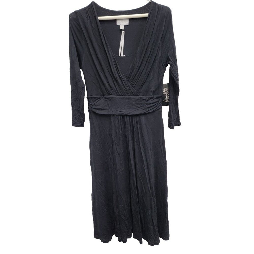 Pure Collection Dress Womens Size 6 Black Jersey Midi 3/4 Sleeve Minimalist NWT